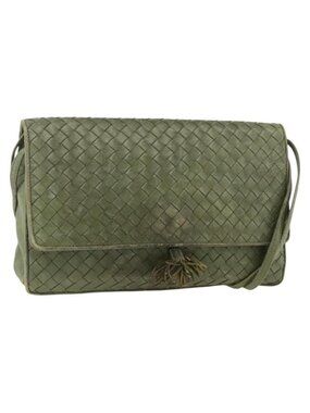 Authentic BOTTEGA VENETA INTRECCIATO Shoulder Bag Leather Khaki Gold